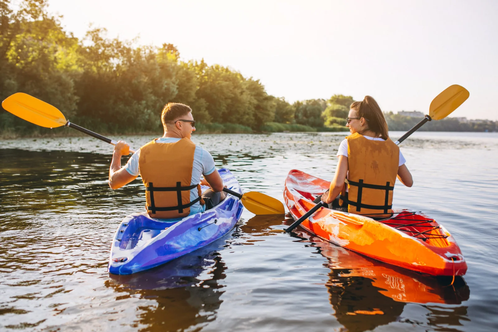 Two kayakers on a lake
